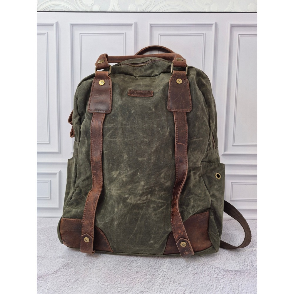 Della Q Makers Backpack Green Waxed Canvas Leather Trim Laptop Craft Bag